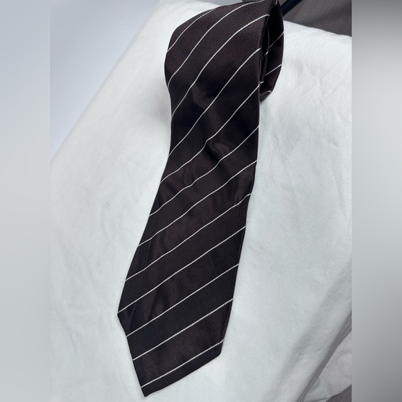 Villa Ponti Designer 100% Seta Silk Brown/White Striped Tie Made in Italy - Picture 1 of 9